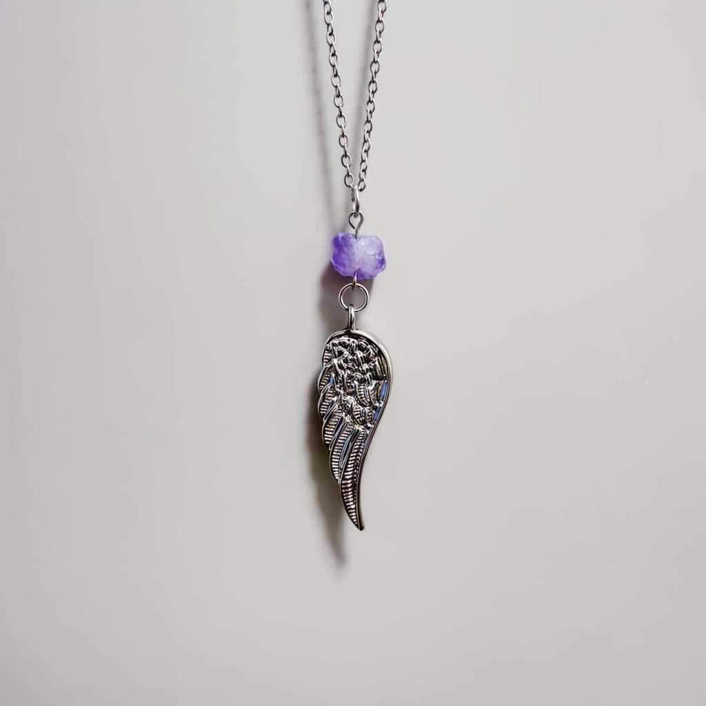 Angel Wing Necklace With Purple Water Crystal For Party Wear