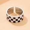 Women's Black & White Checkerboard Titanium Steel Enamel Ring - Simple, Cold Aesthetic