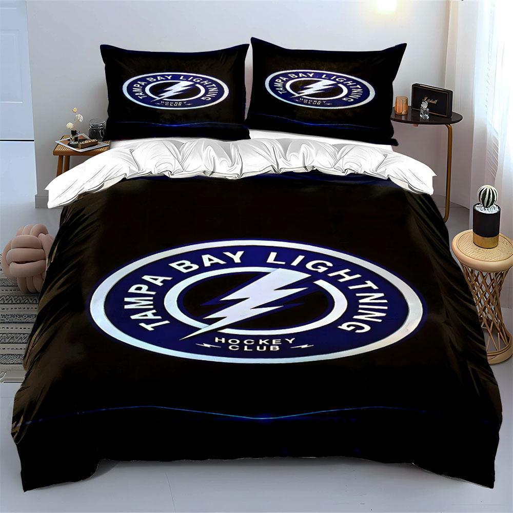 Tampa Bay Lightning Hockey Logo Design Print Bedding Set Duvet Cover Pillowcases (1* Duvet Cover 2* Pillowcases Do Not Include Comforter)