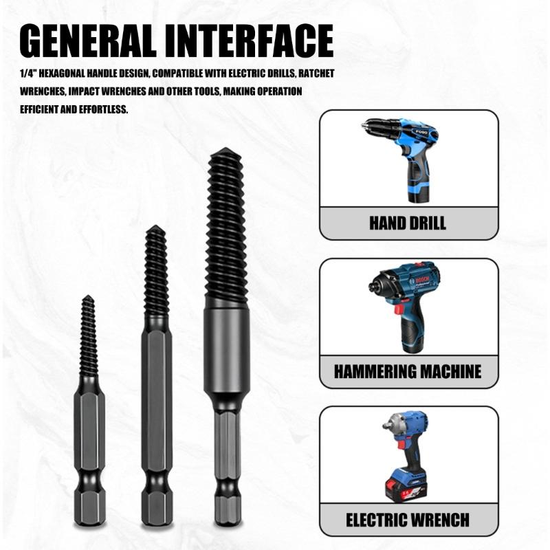 5Pcs High Strength Broken Bolt Extractors Set With Reverse Thread Design Screw Removers For Stuck Rusty Screws Removal