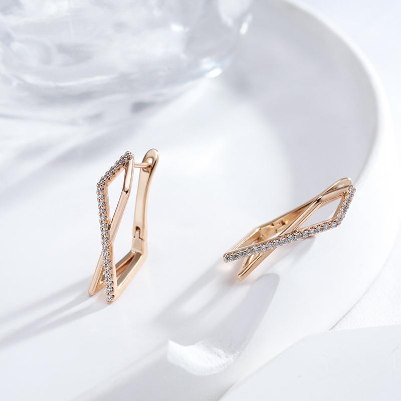 New Fashion Natural Zircon Hoop Earring For Woman Rose Gold Color Simple Geometry Wedding High Quality Daily Jewelry