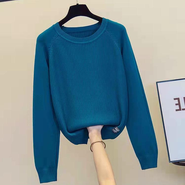Frühling klassischer Pullover Damen Pullover langärmlig plus lässiger Rundhals schlankmachender Seitenschlitz Strickpullover Damen Innenoutfit