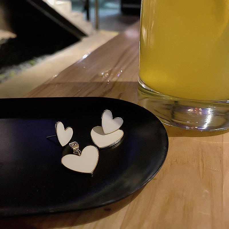 Sweet and versatile double love earrings, Dongdaemun fashion personalized earrings, simple one two-wear earrings