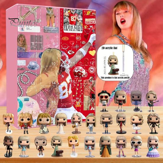 Vánoční adventní kalendář 2024 24 dní Kreslené akrylové figurky Ozdobná sada Vánoční odpočítávací kalendář pro milovníky hudby