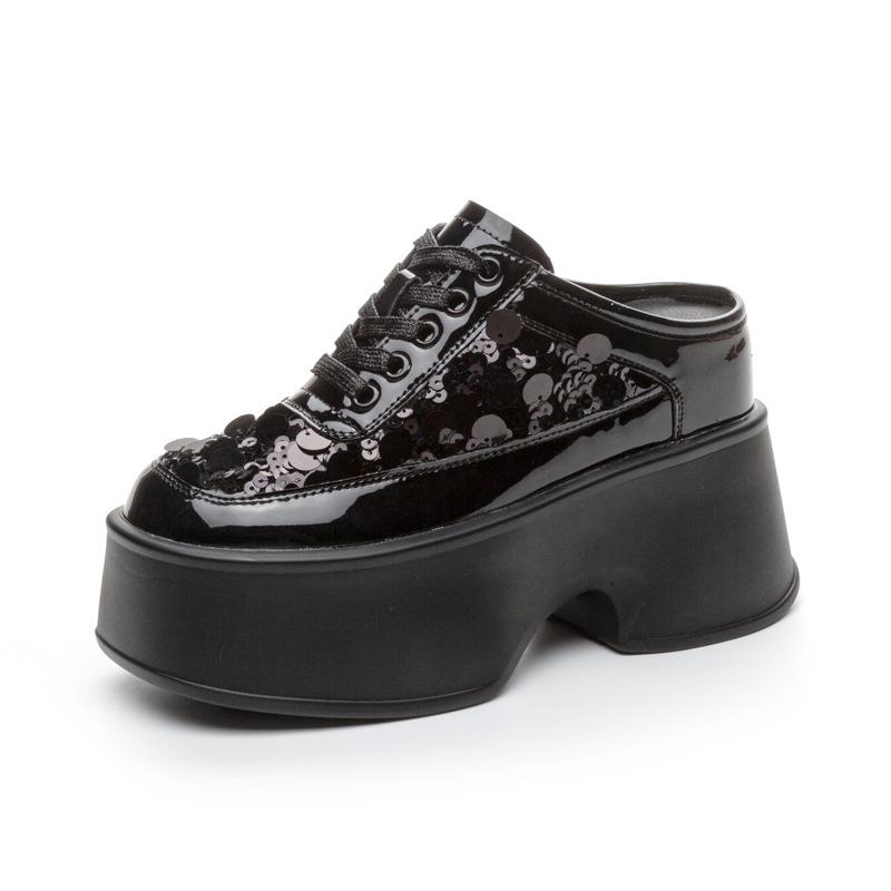 Summer popular baotou half slippers women's shoes 2025 fashion thick soles increase 11 cm haute couture sequins women's shoes tide