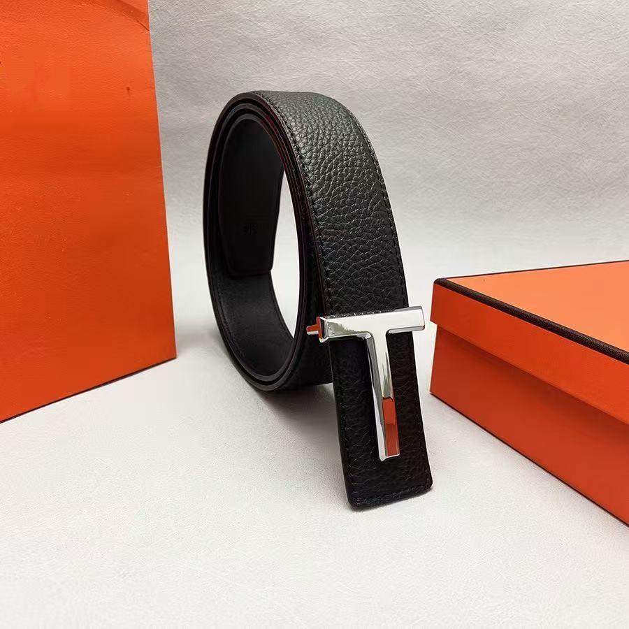 Cintura da Uomo alla Moda con Fibbia TF in Vera Pelle, Versatile Stile di Alta Gamma