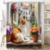 Elegant Cat And Flower Shower Curtain For Home Decor - Vibrant Colors And Cute Design - Perfect For Bathroom Ambience Non-Toxic