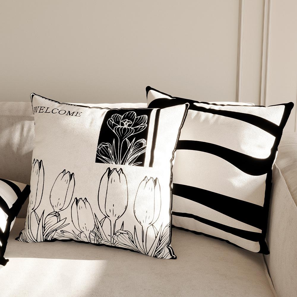 Modern Minimalist Decoration French Cream Style Sofa Pillow Living Room Cushion Black and White High-end Pillow Cover