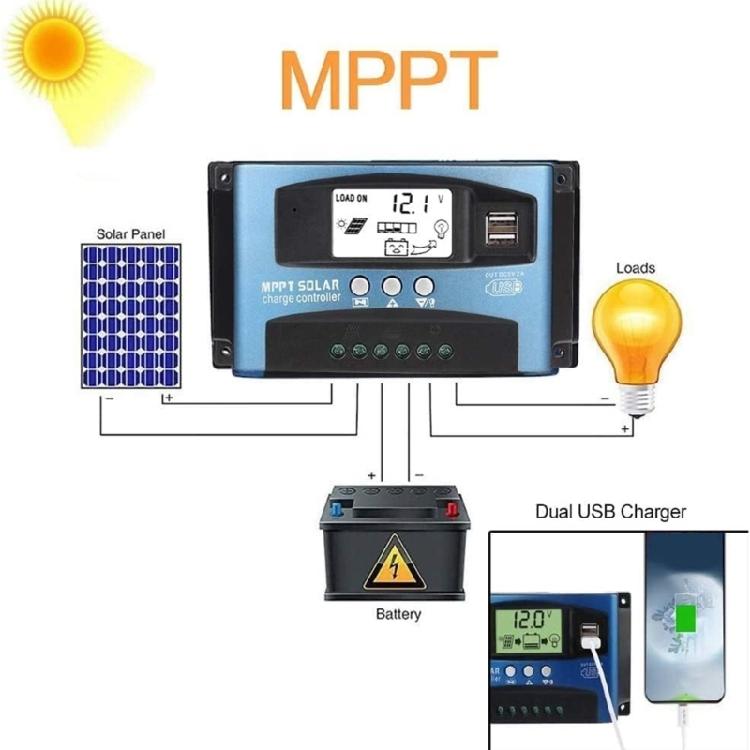 MPPT Solar Charge Controller With LCD Display 100A Auto Solar Charge Battery Regulator for Electronic Device Enduring