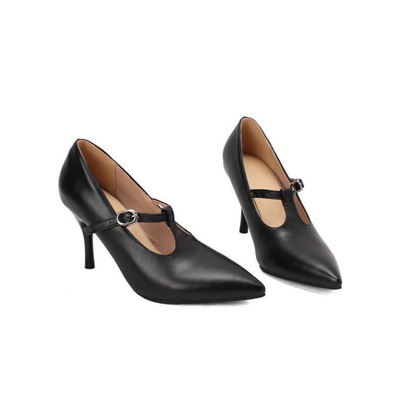 Faux Suede Pumps Women High Heel Shoes 8.5 cm Female T-belt Custom PU Leather Sexy Pointed Toe Thin Heels Working Shoes WSH5253