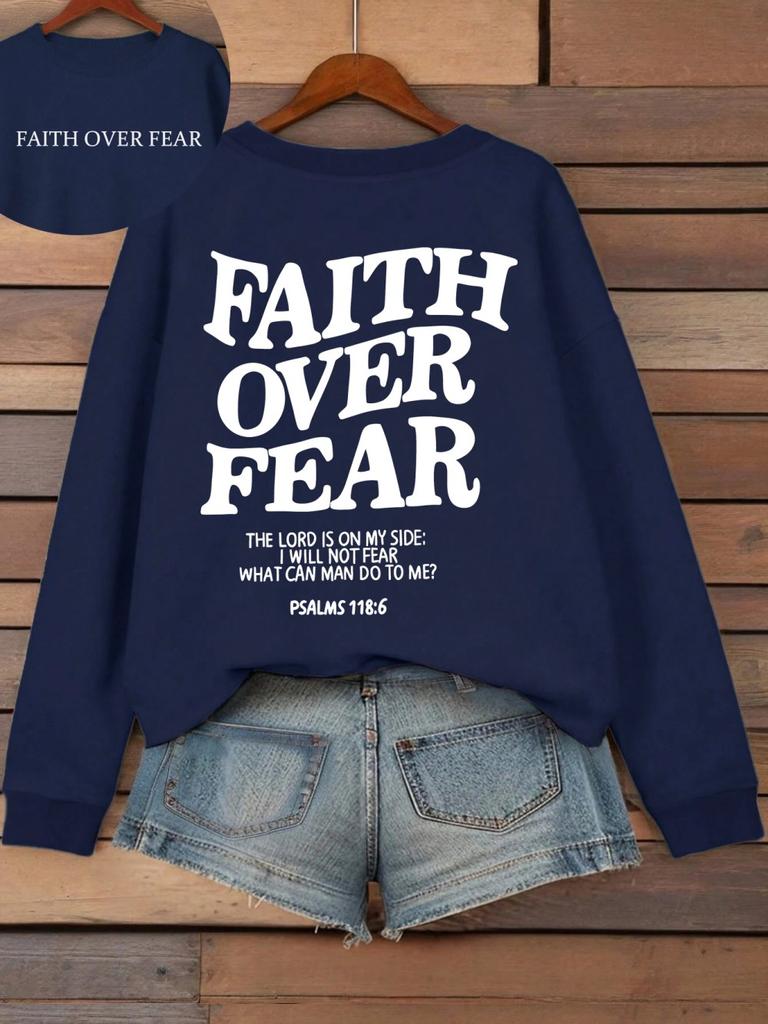Casual Women's Hoodies Faith Over Fear Letter Printing Sweatshirts Fleece Warm Comfortable Pocket Pullovers Autumn Streetwear