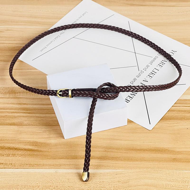 Ladies Non Punched Woven Needle Buckle Slim Belt Dress Accessories Summer Retro