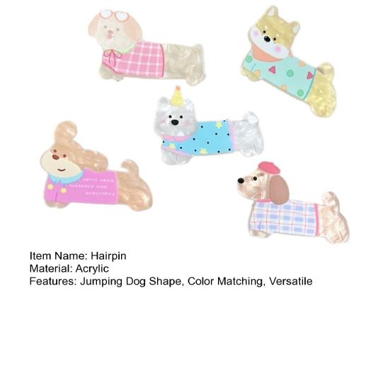 5Pcs Girl Hairpin Macaron Color Matching Acrylic Cute Puppy Shape Hair Clips Stable