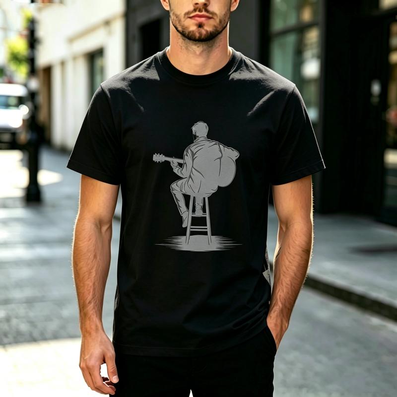 Minimalist Musician Cool Guitar Player Shadow Art Graphic Tee Unisex Unisex Cotton Everyday Travel Crew Neck Short Sleeve T Shirt
