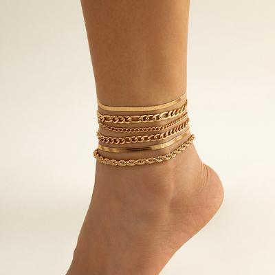 6 Teile/satz Boho Twisted Flache Schlangenkette Fußkettchen für Frauen Sommer Strand Vintage Barfuß Knöchel Armband Auf Bein Schmuck zubehör