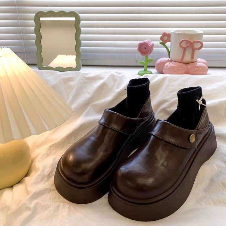 Thick-soled Round Head Heightening British Style Small Leather Shoes New Spring Retro Skirt French Loafers