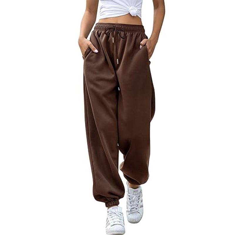 Damen Elastische Taille Kordelzug Jogginghose Locker Lässig Trainingshose Mit Seitentaschen