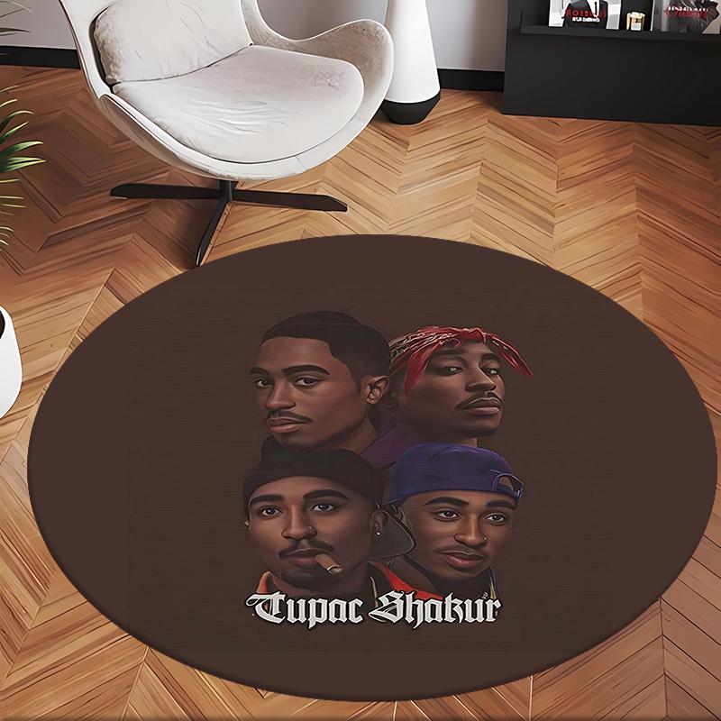 Tupac (16) Round Office Rug Decorative Floor Rug for Office Bedroom Living Room and Home Space