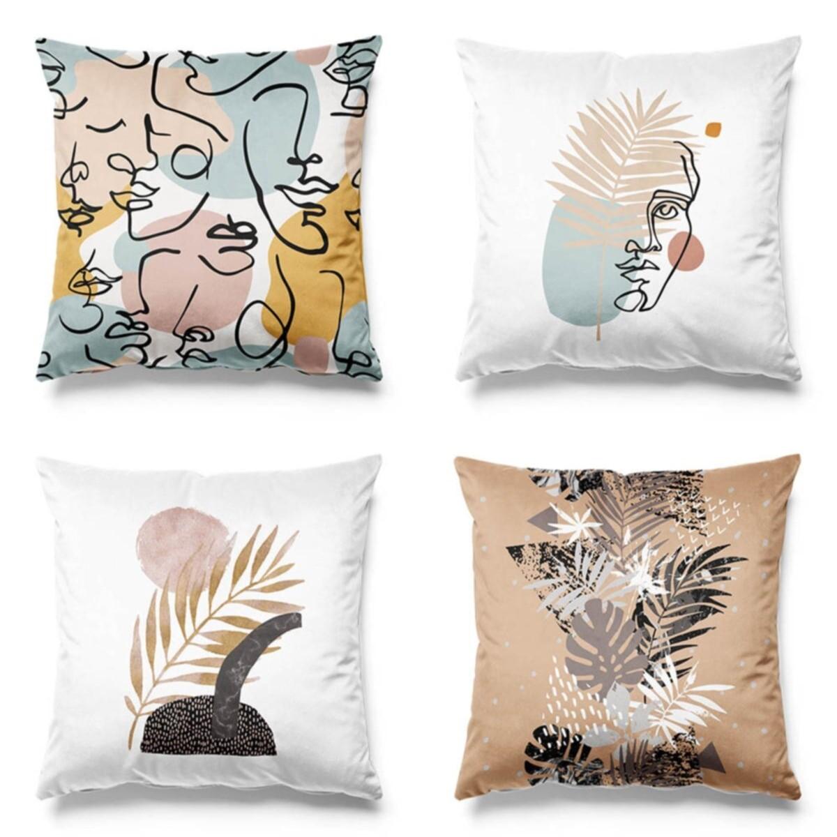 

Двухсторонний принт с портретным рисунком 4-х комплектный замшевый чехол для подушки