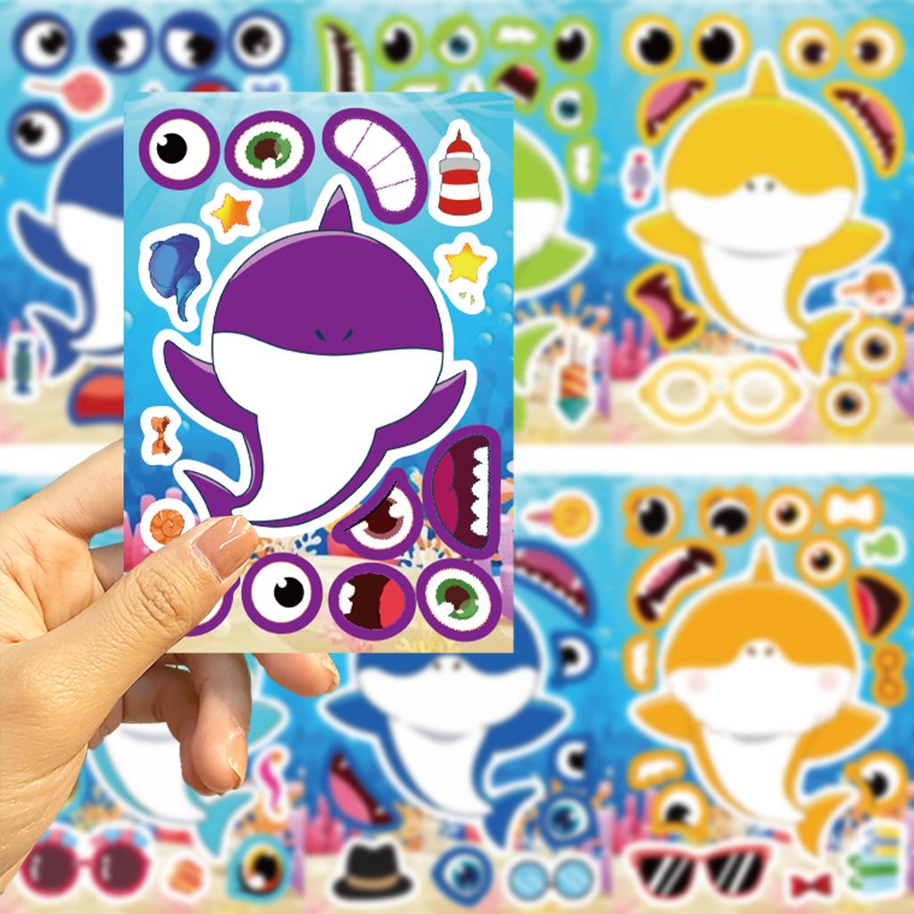 8 Cartoon Shark Make A Face Face Change Sticker DIY Hand Account Small Card Mobile Phone Case Decoration