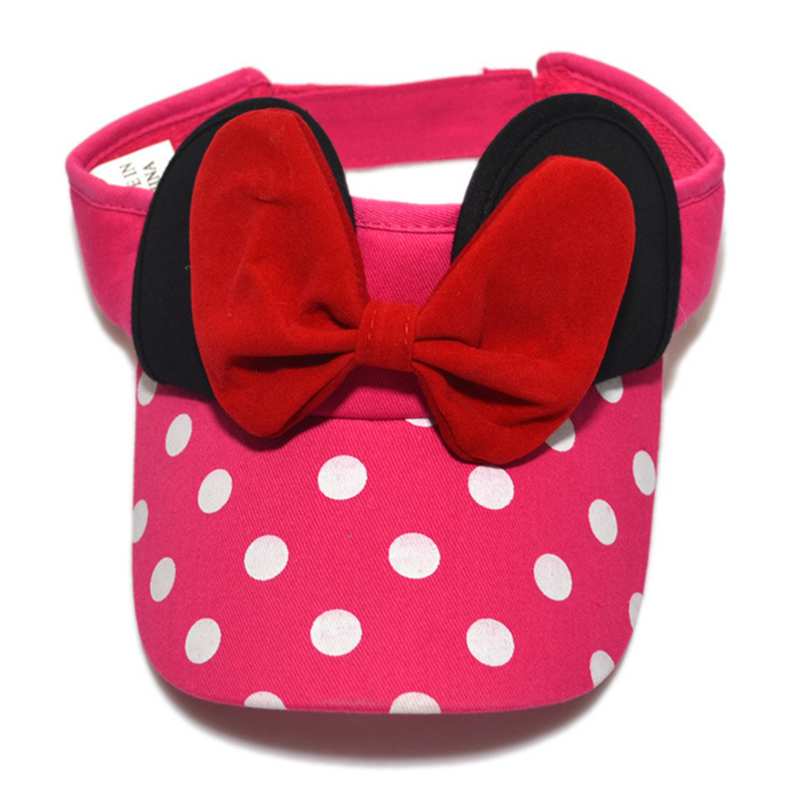 Disney Minnie Baby Girl Hollow Hat Cute Polka Dot Big Bow Children's Baseball Cap Outdoor Sports Children's Sun Hat