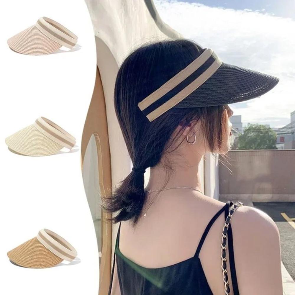 Adjustable Seaside Hollow Hat Large Brim Summer Sun Cap Fashion Lafite Straw Visor Cap  Beach