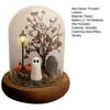 Halloween Ghost Pumpkin Lantern Lighted Glass Dome Cloche Horror Desktop Ornament for Home Fireplace Table Indoor Night Light