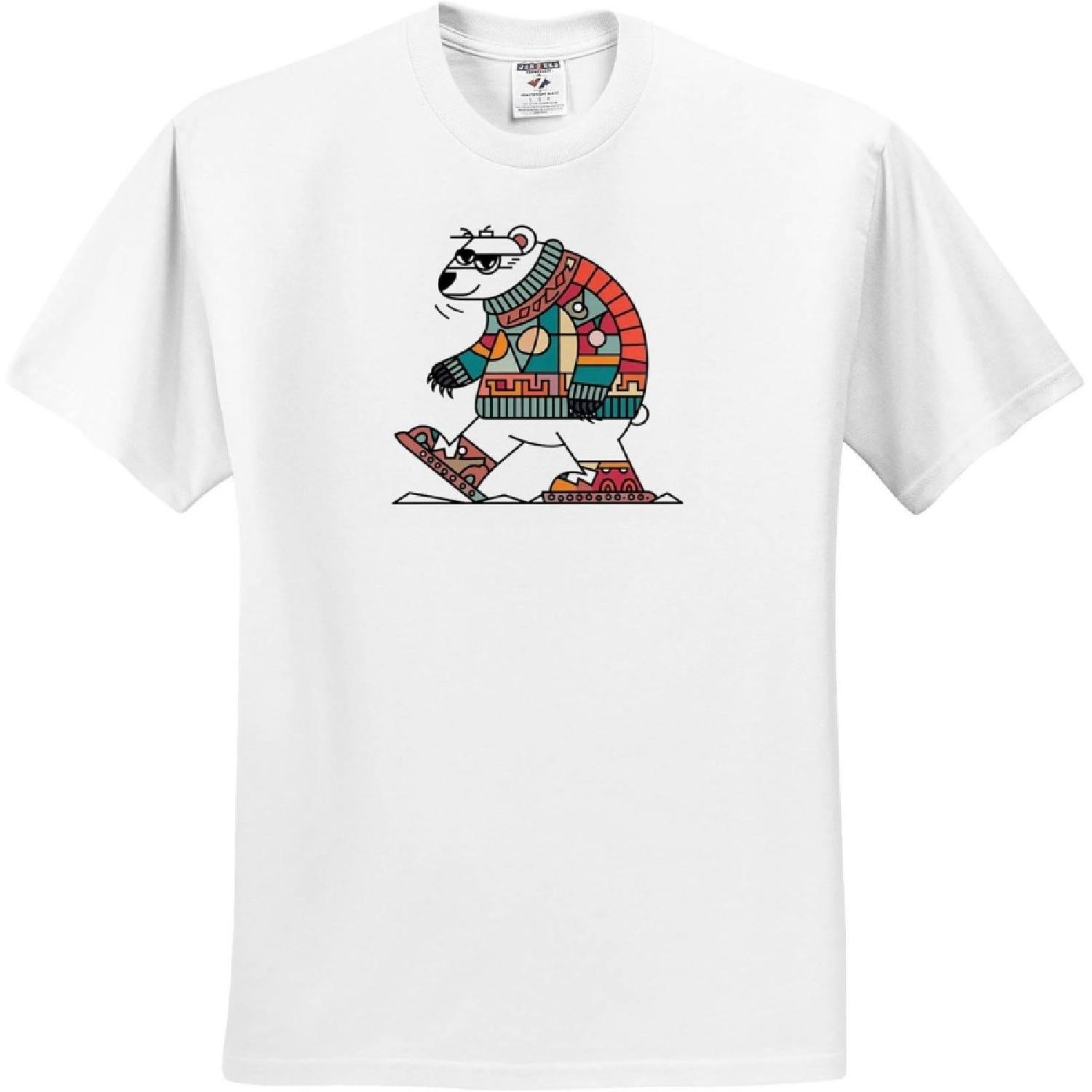 3dRose, Funny Cool Colorful Polar Bear with Sweater Using Snow Shoes Graffiti, T-Shirt S