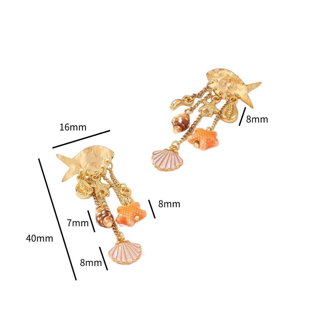 Fashion Stainless Steel Ocean Series Conch Shell Fish Earrings Earrings Stud Earrings Gold Plated