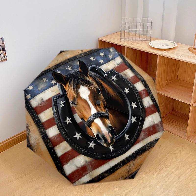 

1 PC Automatic Folding Umbrella - Horses and dragons Pattern, Portable & Foldable Design with 8 Ribs, Christmas Birthday Gifts