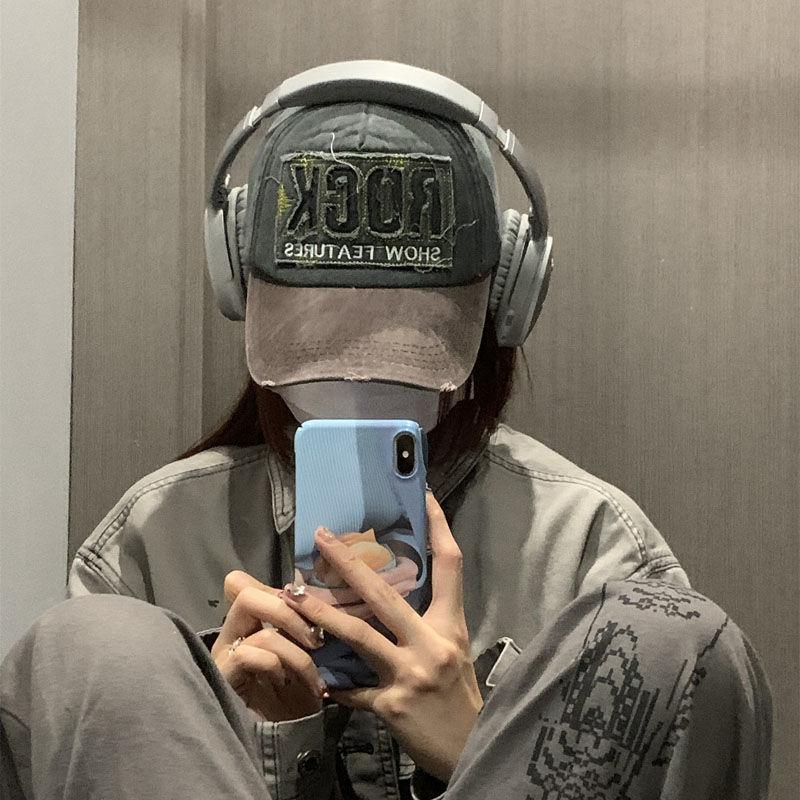 Bestickte Baseballkappe aus rockgewaschener Baumwolle für Herren, gespleißte Baseballkappe, koreanische Version