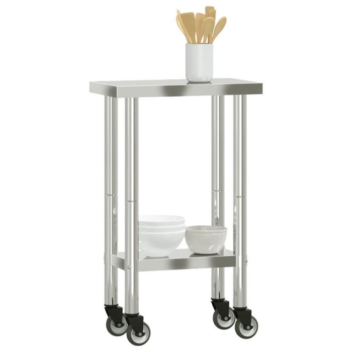 Table de Travail de Cuisine - VIDAXL - 55x30x85 cm - Inox - 4 Roulettes - Résistante à la Corrosion