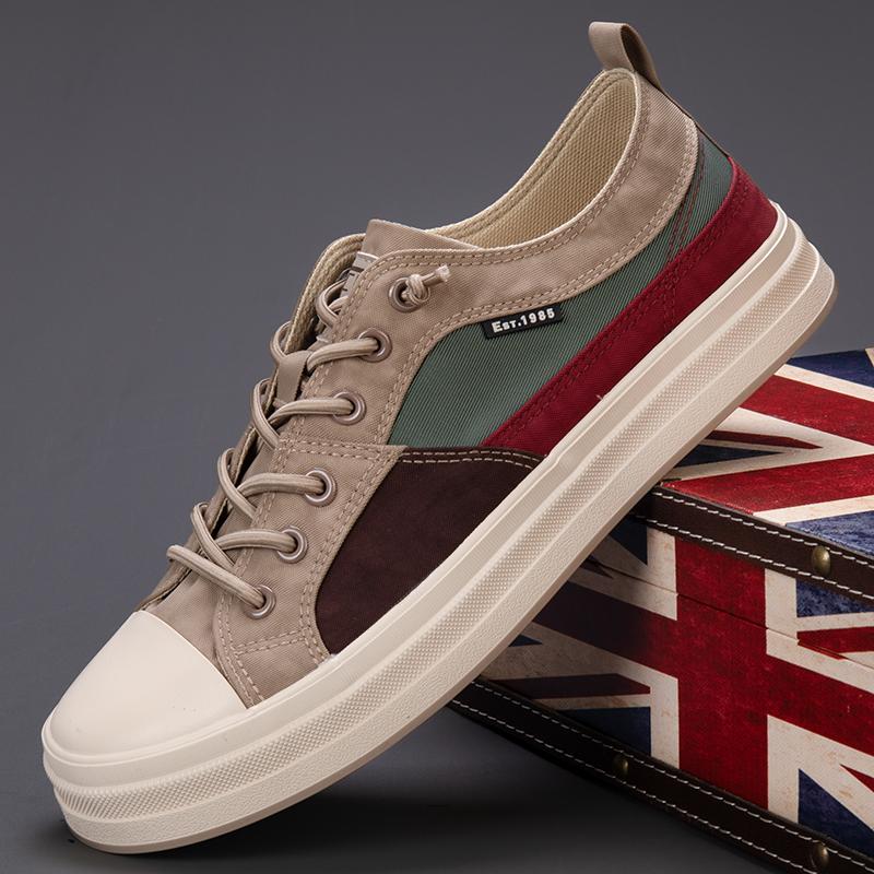 Spring Fashion Patchwork Men's Vulcanized Sneaker Low-Cut Lace-Up Canvas Shoes Man Comfortable Flat Casual Skateboard Shoes Male