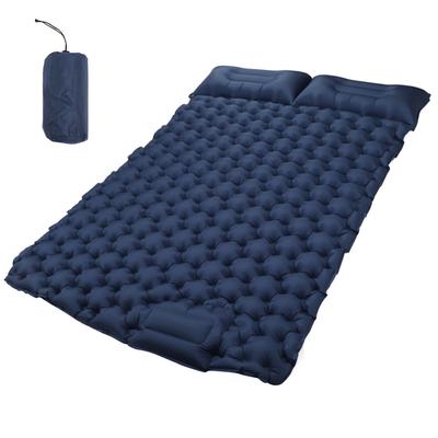 Double Inflatable Camping Sleeping Pads with Pillow Ergonomic Design Waterproof Nylon Camping Mat for Outdoor Navy