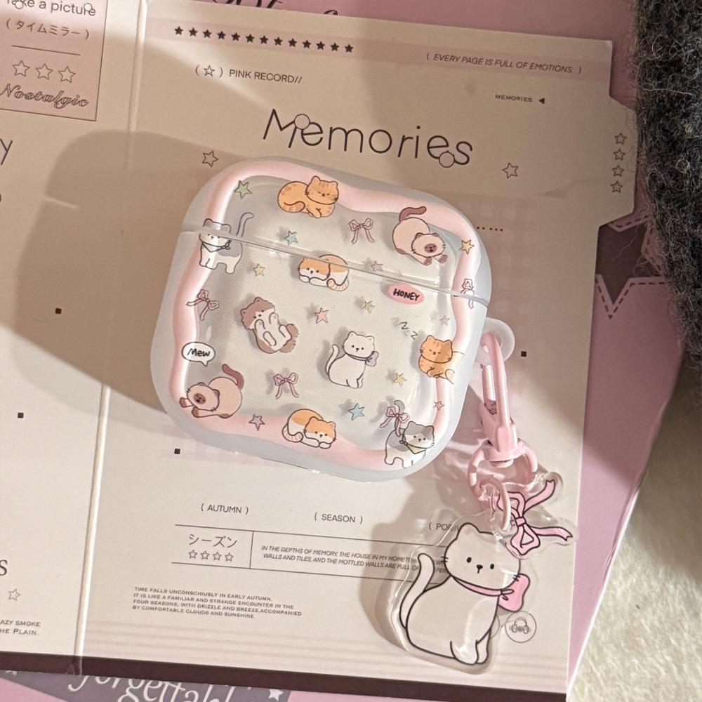 Pink Cat Earphone Cover Suitable for Apple AirpodsPro 2or3 1/2/3/4 Generation Bluetooth Earphone Protective Cover Sweet Pendant