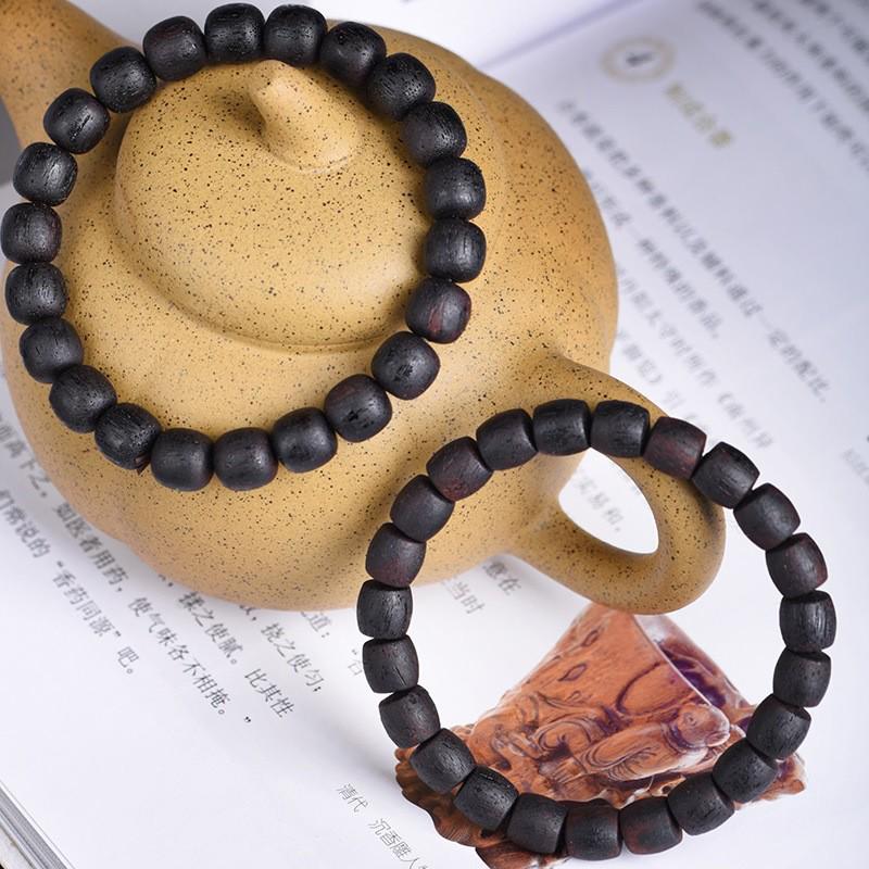 Myanmar Agarwood Beads Bracelet: Small Leaf Old-Style, Qinan Black Oil, Soft Hemp Silk, Coconut Scent, Wenwan Buddhist Prayer Beads.