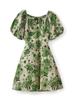 Sweet V-Neck Puff Sleeve Floral Tie-Back Dress