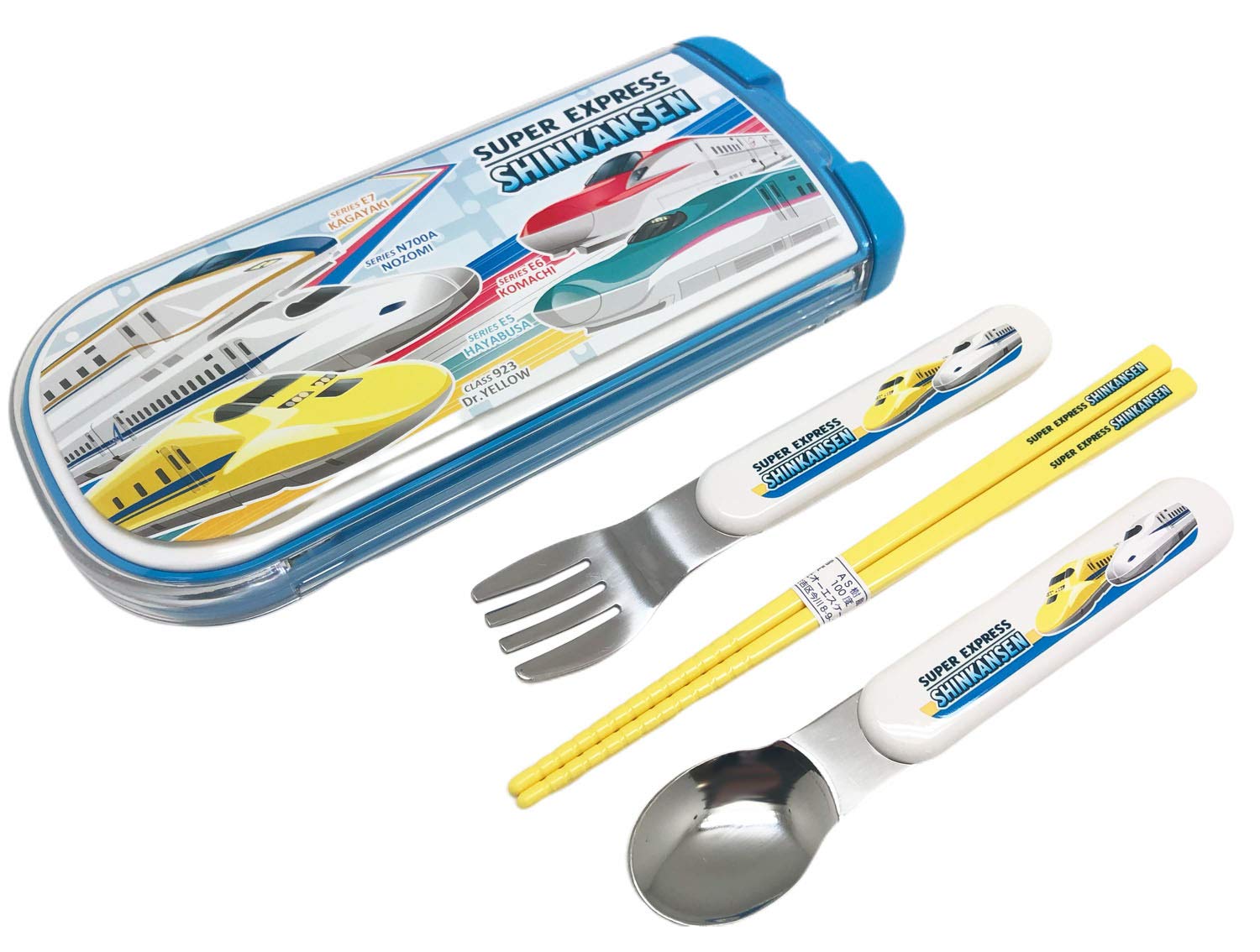 

OSK Cutlery Shinkansen with and Made in Sliding Dishwasher Easy to for Children and Elementary School Set, Design, Pull-Lid Trio, Chopsticks, Spoon, синий