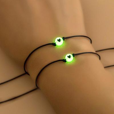1 Pair Couple Bracelets Braided Night Light Unisex Bracelets Heart Decor Lightweight Adjustable Valentines Day Gift Women Men Wrist Decoration