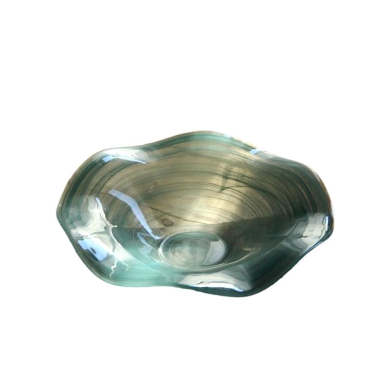 

Artisanal Waved Design Glass Tray Kitchen Serving Dish For Fruit Snacks Display Contemporary Appetizer Plate зелёный