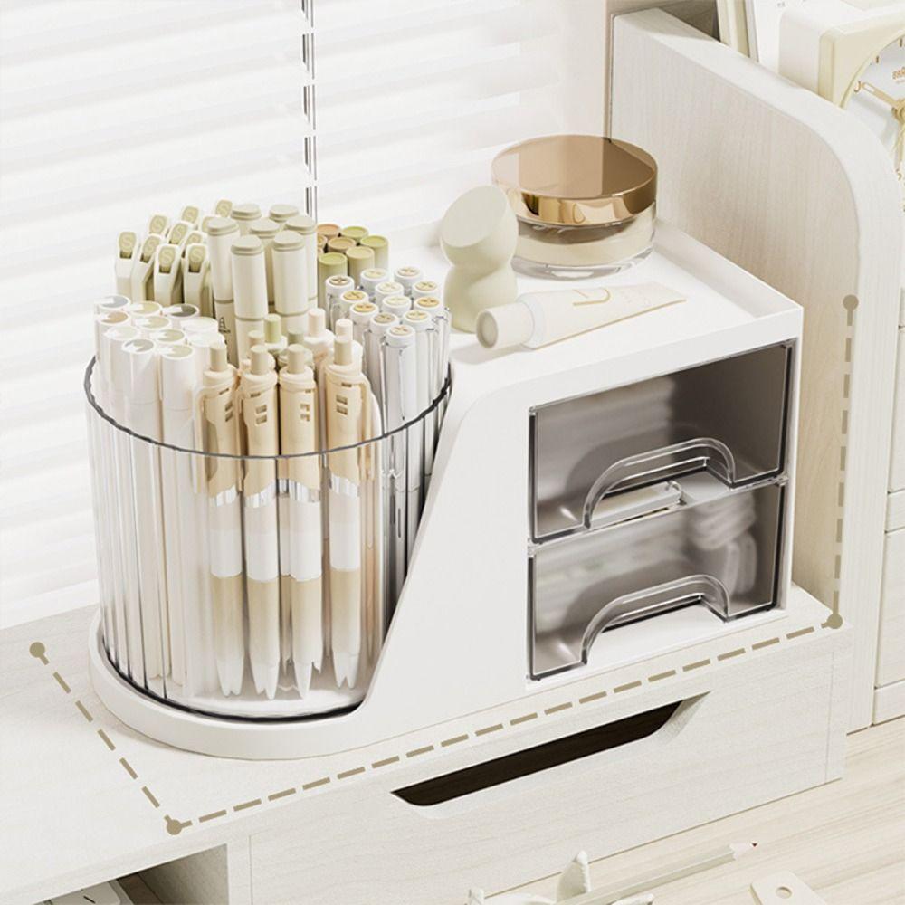 

Многофункциональный держатель для карандашей и ручек, 6 слотов, ящик для хранения, вращающийся органайзер для стола INS, школа White-Style 1