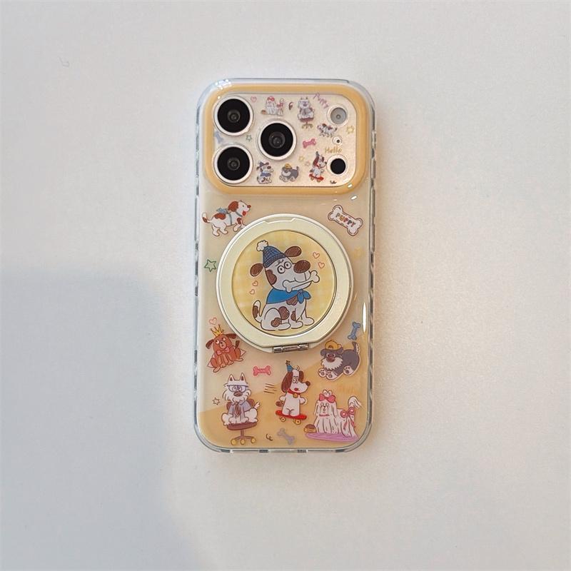 

Кавайная Мультяшная Собачка Кольцо-подставка Чехол для Телефона Для iPhone 15 16 17 Pro Max INS Милый Желтый Блестящий Прозрачный Ударопрочный Защитный Чехол For iPhone 17ProMax