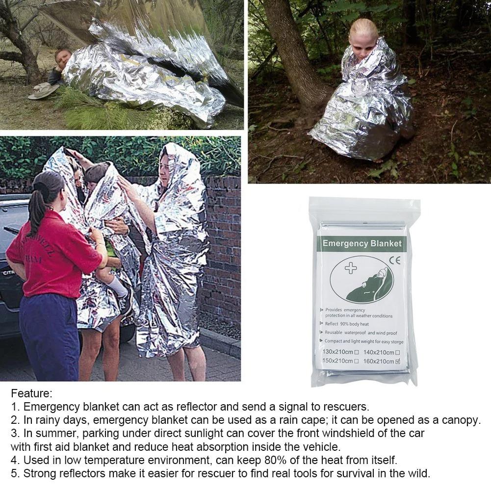 1-3PCS Windproof Waterproof Foil Thermal Emergency Blanket Survival Gear First Aid Military Rescue Kit for Camping Outdoor250