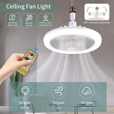 Stropní ventilátory s dálkovým ovládáním a světelnou LED lampou Ventilátor 360 Univerzální otočný E27 konvertorová základna Chytré stropní ventilátory pro pokoj