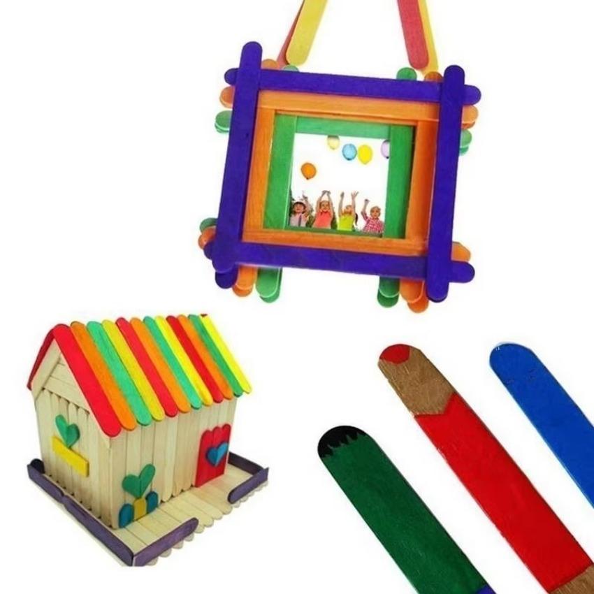 50 Stück/Lot Farbige Holzstäbchen Naturholz Eisstiele Kinder DIY Werkzeug Holzdekoration Placa Madera Bastelarbeiten