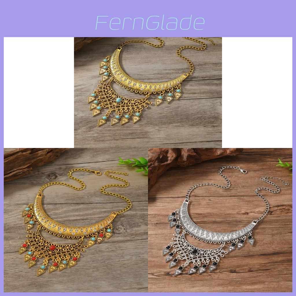 Collana Pendente Etnica Vintage con Nappe e Cristalli per Moda Boho