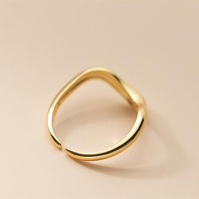 ANENJERY Irregular V-Shaped Lines Rings For Women Simple Temperament Adjustable Ring All-Match Jewelry