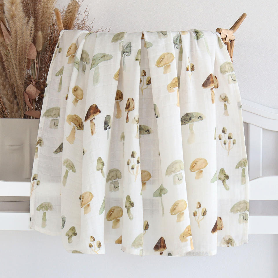 Baby Blankets Newborn Wrap Eucalyptus Leave Printed Organic Bamboo Cotton Muslin Swaddle Bedding Cover Baby Born