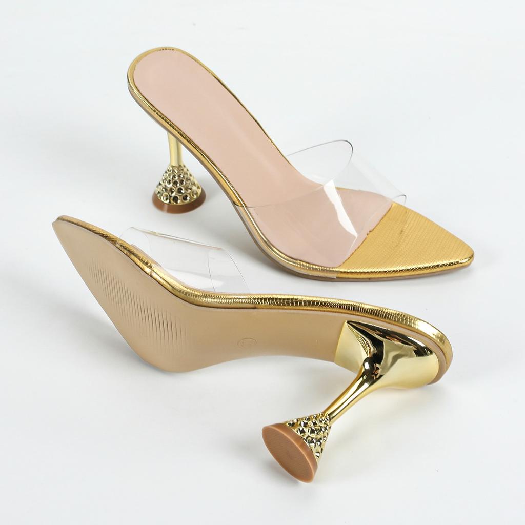 Fashion Slippers Casual High-Heeled Shoes Lady Low Slides Slipers Women Pointed Toe Jelly Flip Flops Luxury 2025 Transparent Thin