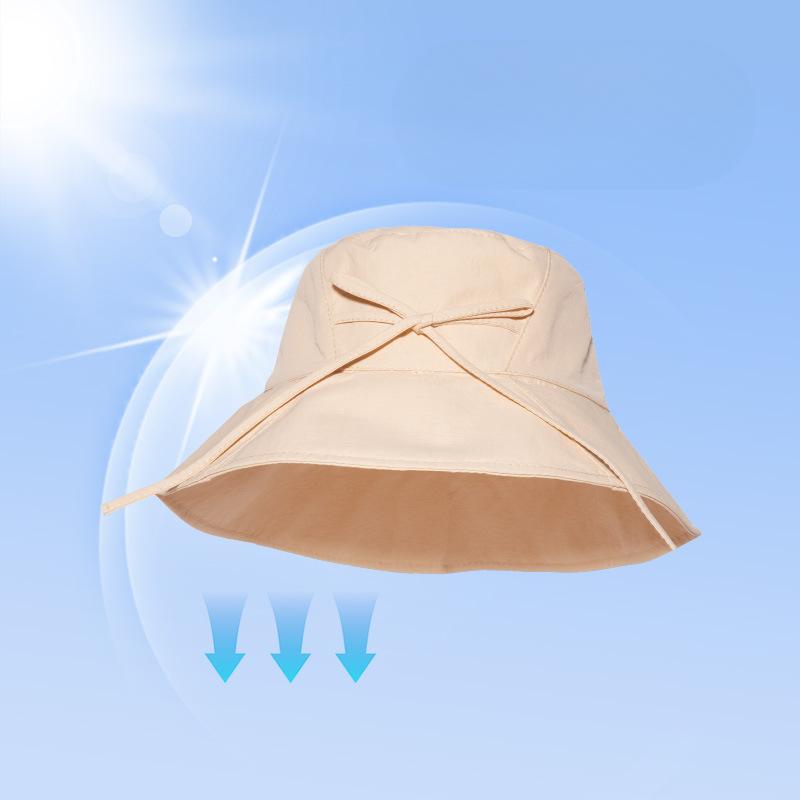 Quick Drying Bow Fisherman Hat Girl Summer Sun Protection Pot Hat Big Hat Brim Showing Face Small Travel Beach Hat